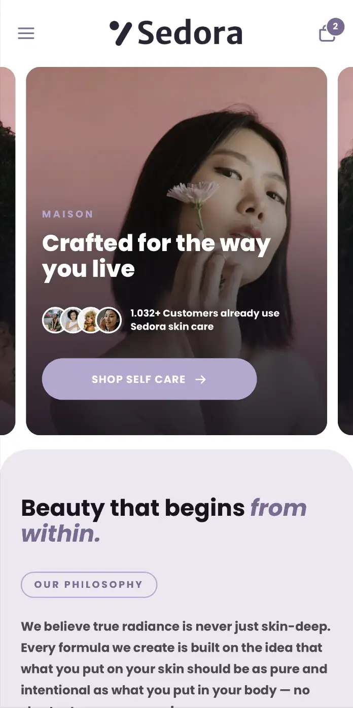 Sedora Shopify Theme Mobile Ansicht