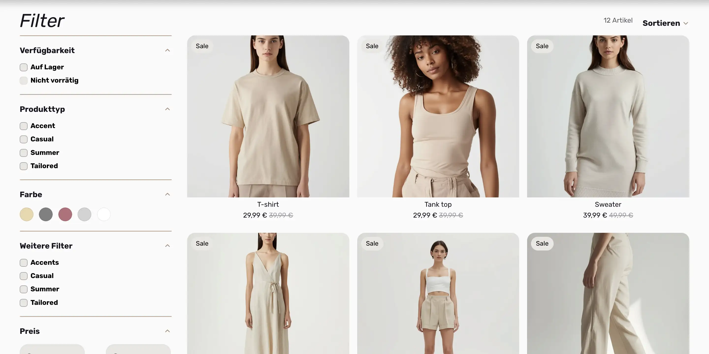 Standard Shopify Product Cards – Before Redesign