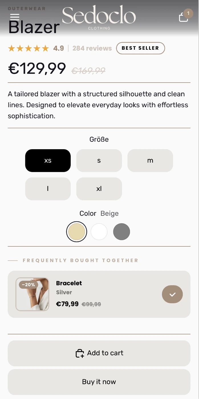 Custom Product Page Mobile Ansicht